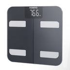 Balanza digital de bioimpedancia Femmto BCS13 con pantalla y sensores para medición de peso y composición corporal.