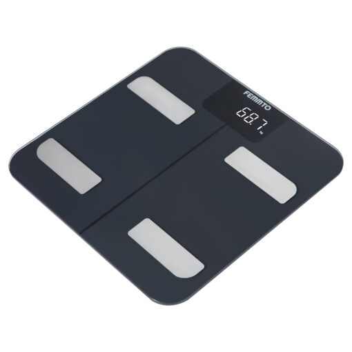 Balanza digital bioimpedancia Femmto BCS13 con pantalla y sensores para medir composición corporal.