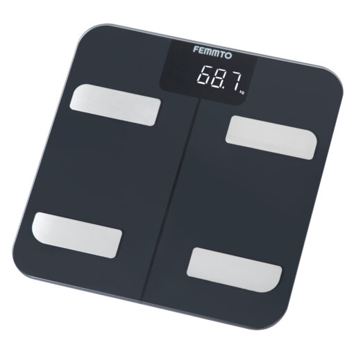 Balanza digital de bioimpedancia Femmto BCS13 con pantalla, diseñada para medir composición corporal y peso.