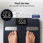 Balanza digital bioimpedancia Femmto BCS13 con pantalla y sensores para medición corporal y composición de grasa.