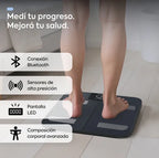 Balanza digital de bioimpedancia Femmto BCS13 con pantalla y sensores para medir peso y composición corporal.