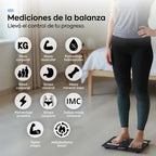 Balanza digital de bioimpedancia Femmto BCS13 con pantalla y sensores para medir composición corporal.