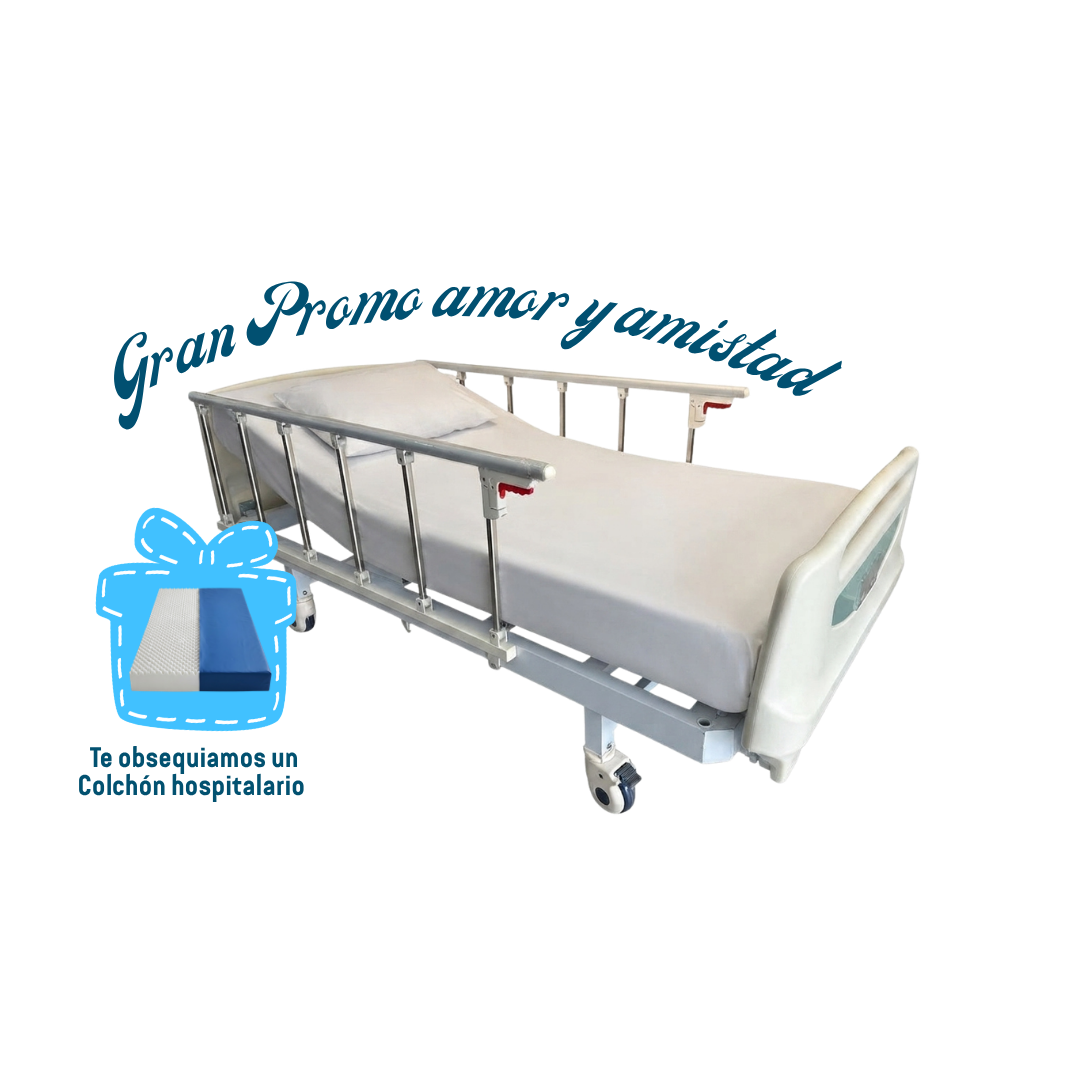 Cama hospitalaria eléctrica Home Care Technology CE311R con colchón hospitalario Silver, diseñada para cuidado y confort.