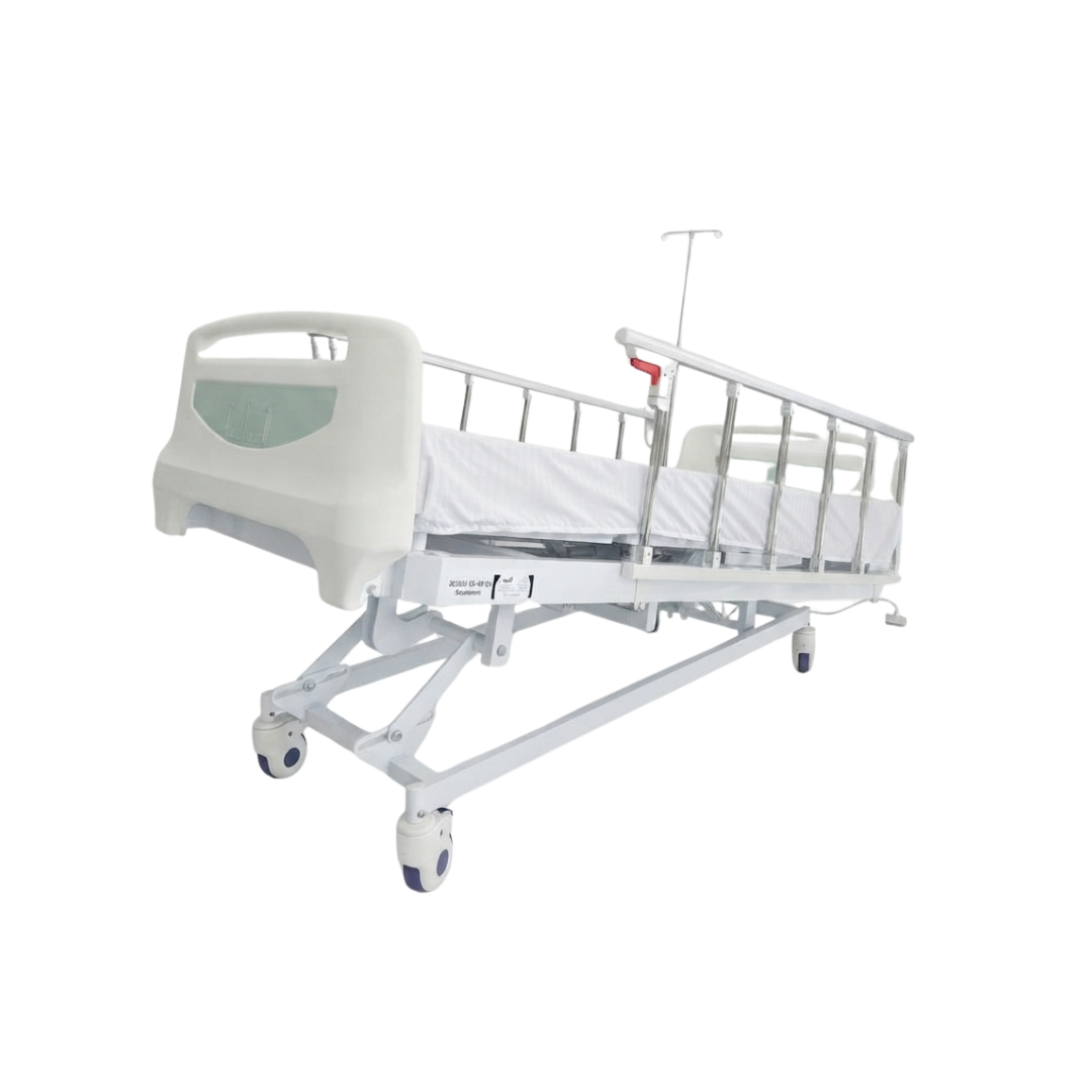 Cama hospitalaria eléctrica Home Care Technology con colchón antiescaras en banner promocional.