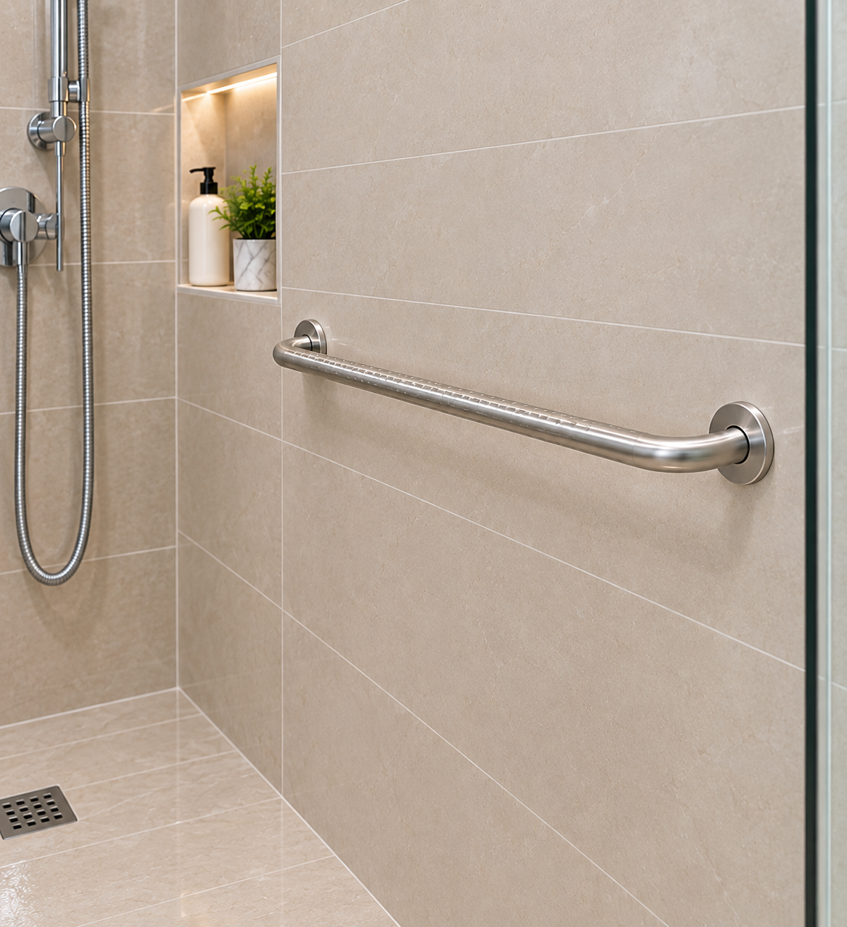 Barra de seguridad moderna para ducha de 60cm Home Care Technology, ayuda sanitaria para mayor seguridad en baño. Imagen principal del producto