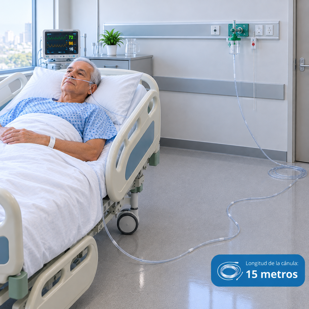 Canula nasal de oxígeno para adultos de 15 metros, accesorio de Home Care Technology para administración de oxígeno. Imagen principal del producto