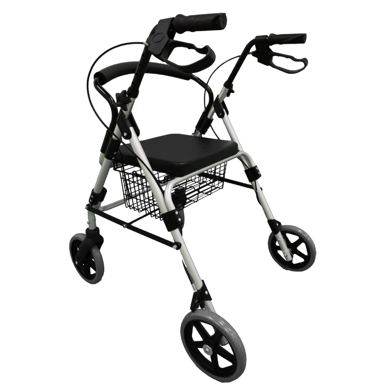Caminador de lujo Home Care Technology FS965 con asiento, cuatro ruedas y canastilla oscura Imagen principal del producto