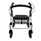 Caminador de lujo Home Care Technology FS965 con asiento y canastilla, de cuatro ruedas.