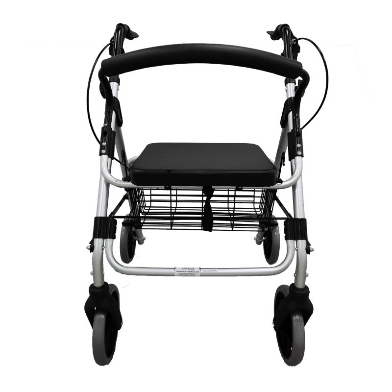 Caminador de lujo Home Care Technology FS965 con asiento y canastilla, de cuatro ruedas.