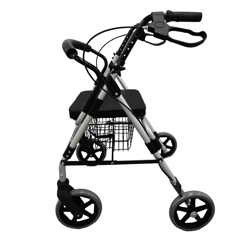 Caminador de lujo Home Care Technology FS965 con asiento, cuatro ruedas y canastilla negra