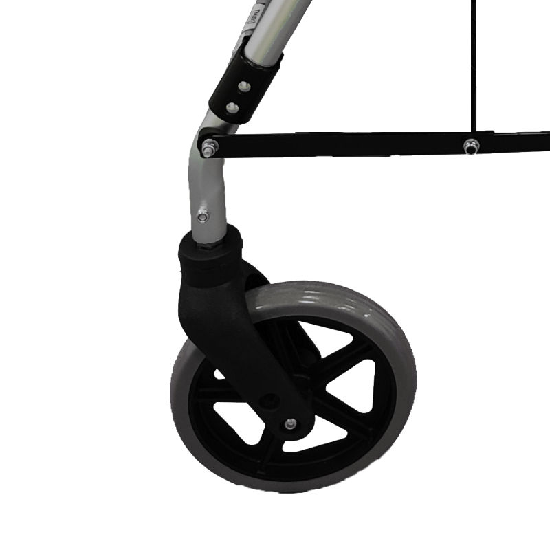Caminador de lujo Home Care Technology FS965 con asiento, cuatro ruedas y canastilla.