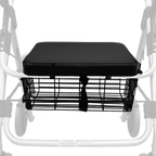 Caminador de lujo Home Care Technology FS965 con asiento, cuatro ruedas y canastilla en color negro