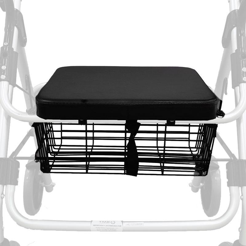 Caminador de lujo Home Care Technology FS965 con asiento, cuatro ruedas y canastilla en color negro