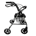 Caminador de lujo Home Care Technology FS965 con asiento, cuatro ruedas y canastilla gris