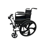 Silla de ruedas estándar Home Care Technology FT520P con marco negro y asiento acolchado, vista frontal.
