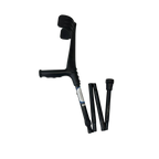 Muleta plegable negra de la marca Home Care Technology, ideal para apoyo y movilidad, mostrada en la imagen.