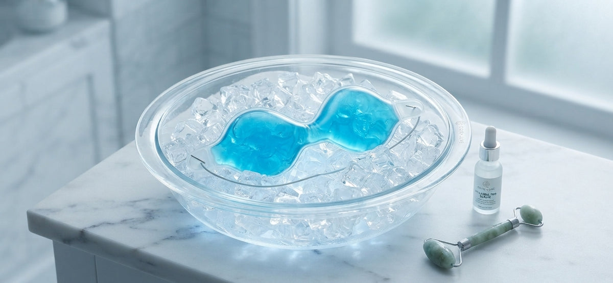 Anteojos en gel terapéutico frío/calor para ojos de la línea Beauty de Home Care Technology, diseñado para aliviar molestias oculares.