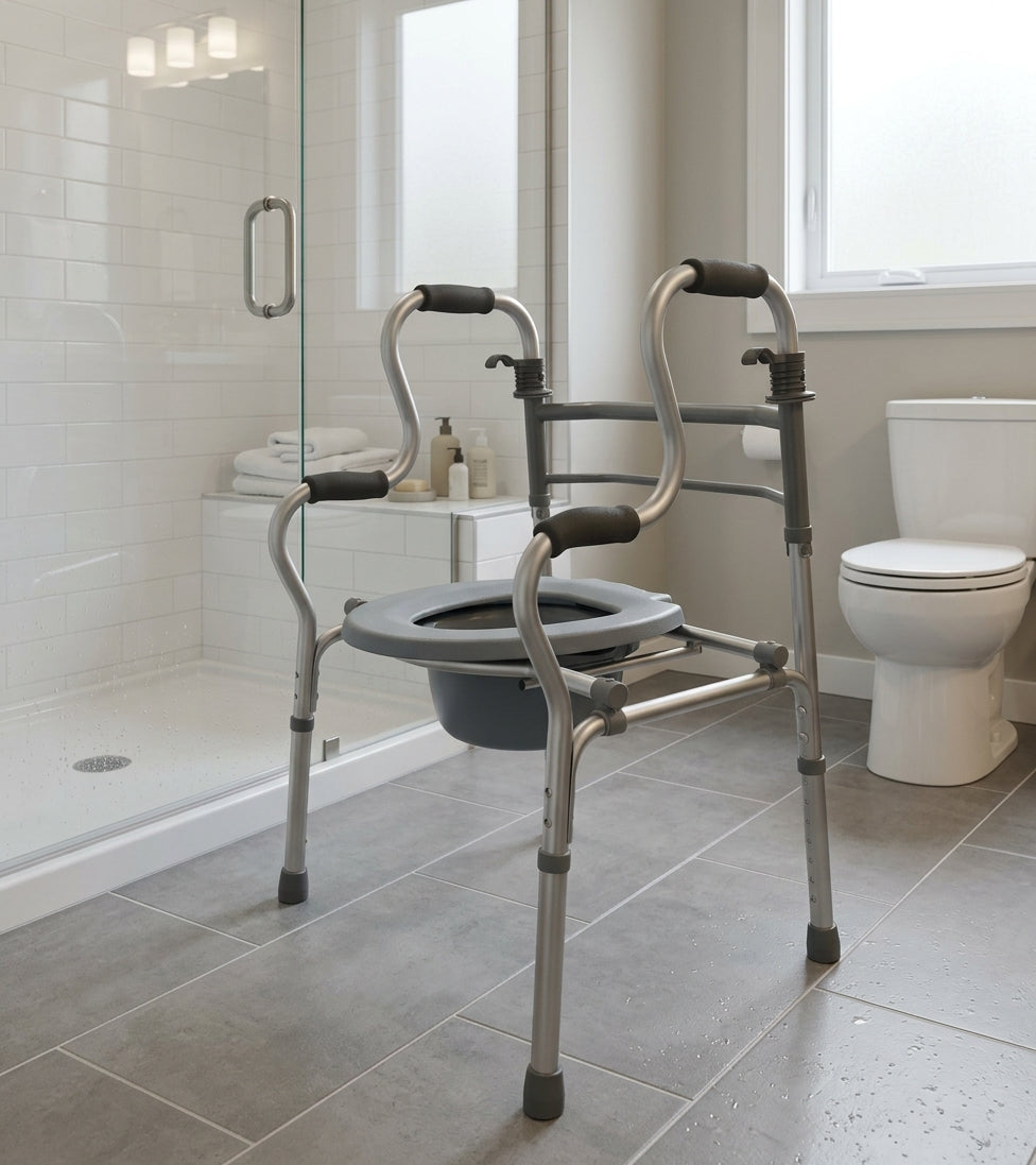 Caminador con ayuda sanitaria Home Care Technology FS9634L, estructura metálica y ruedas para soporte y movilidad segura. Imagen principal del producto