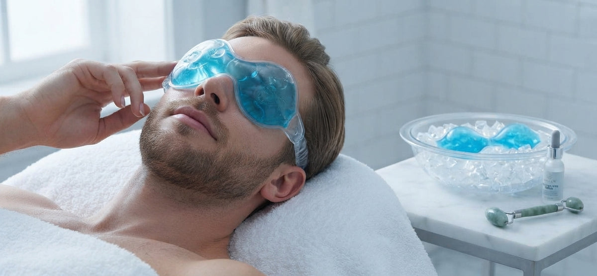 Anteojos en gel terapéutico frío/calor para ojos de la línea Beauty de Home Care Technology, con diseño cómodo y funcional.