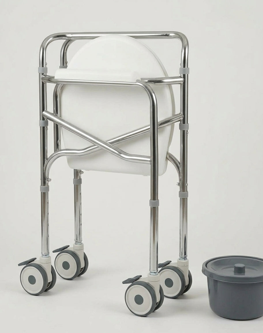 Silla Sanitaria y de Ducha en Acero Cromado con Ruedas FT700 Imagen secundaria del producto