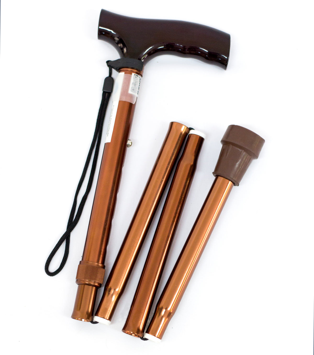 Bastón plegable en T de Home Care Technology, bastón de apoyo con estructura compacta y asa ergonómica, color negro. Imagen principal del producto