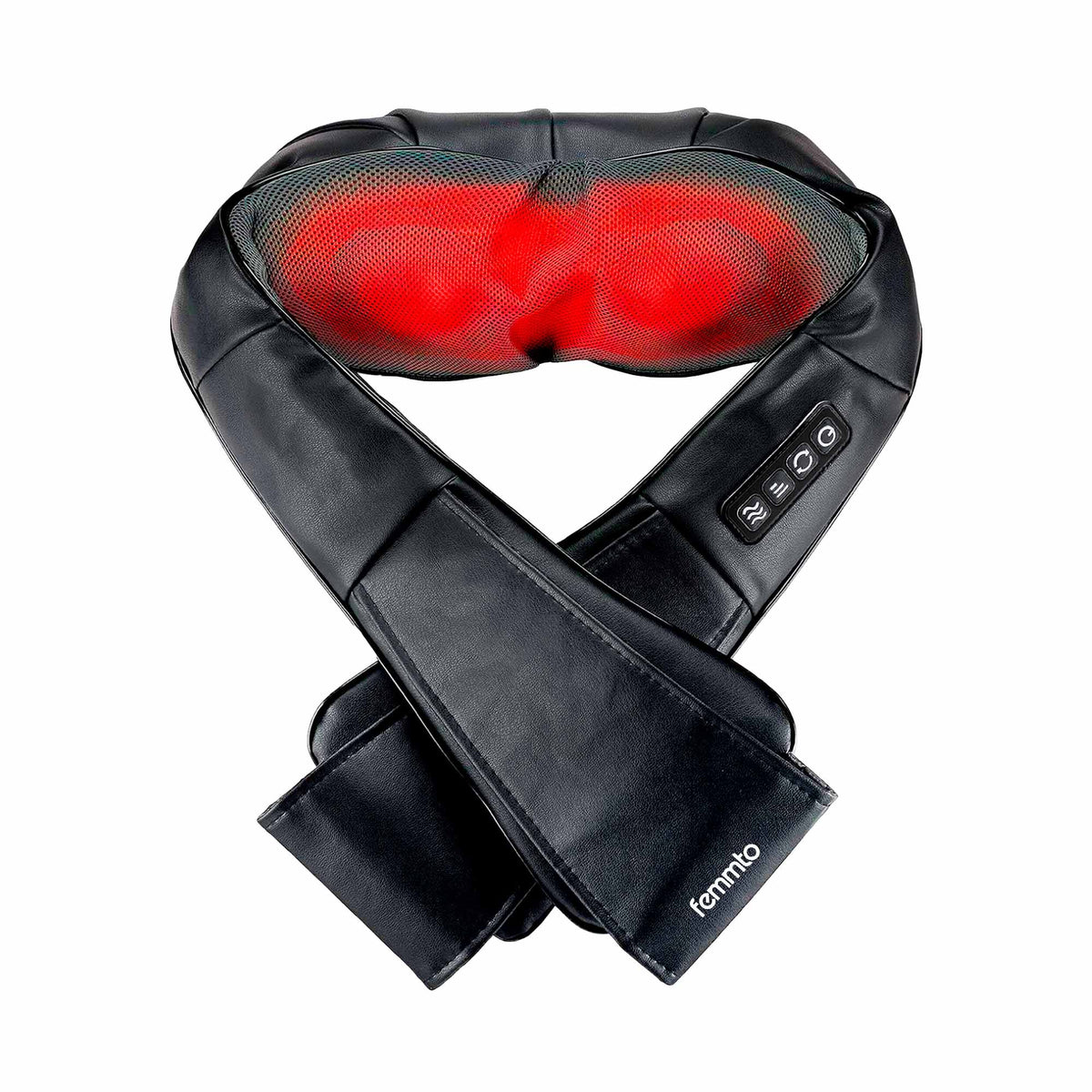 Masajeador cervical FEMMTO línea Beauty, con diseño compacto y controles en la parte frontal para un masaje relajante en cuello. Imagen principal del producto