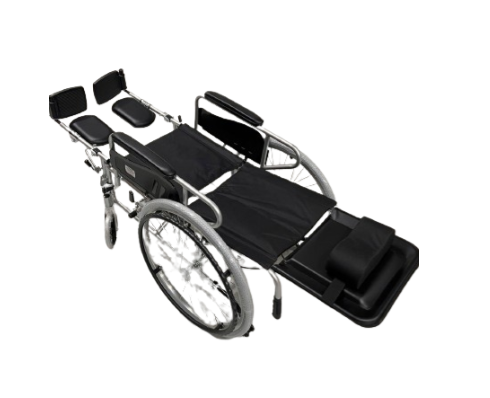 Silla de ruedas reclinable en aluminio Home Care Technology modelo PH7017, con respaldo ajustable y reposabrazos. Imagen principal del producto
