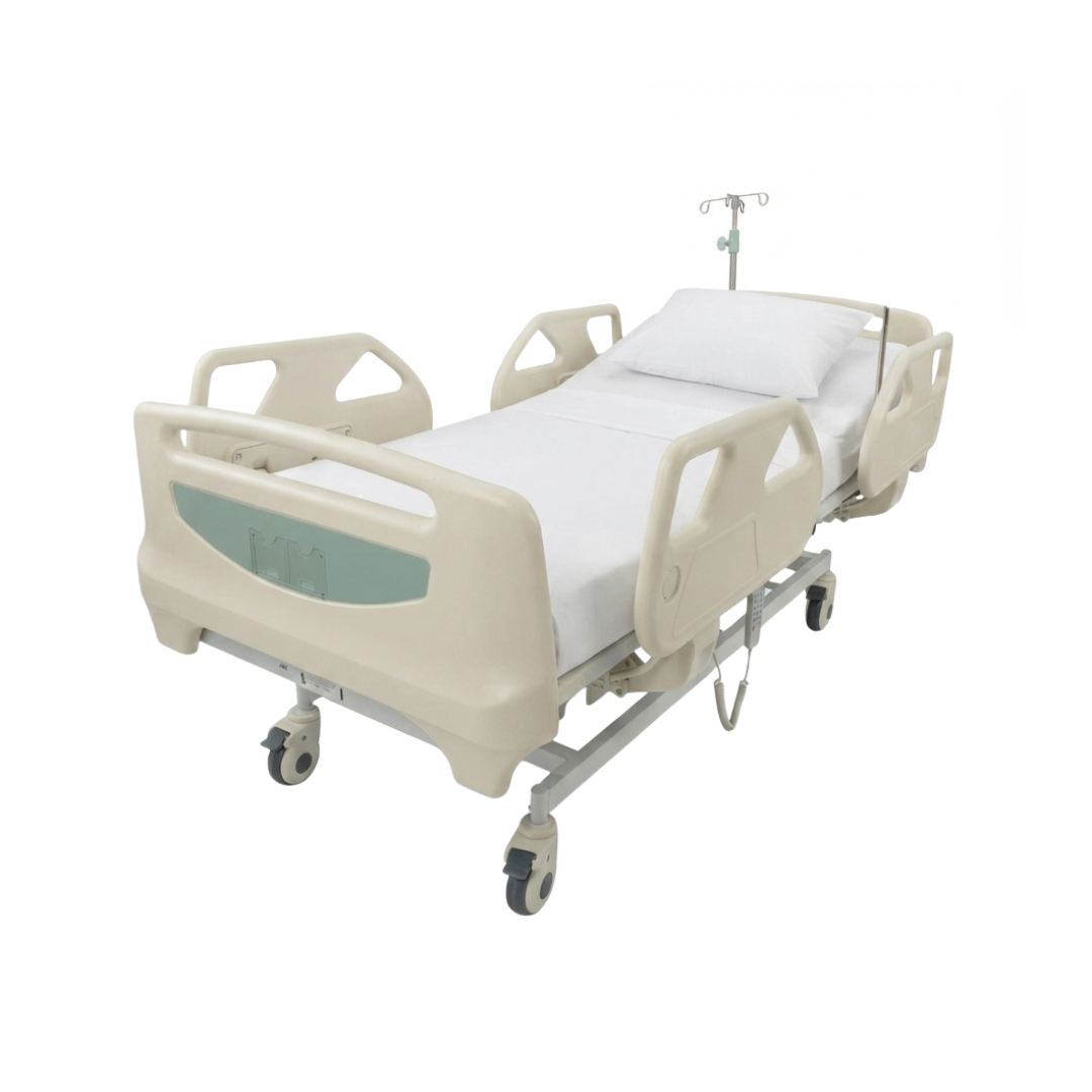 Cama hospitalaria eléctrica Home Care Technology CE312 con estructura metálica y controles ajustables para cuidado médico.