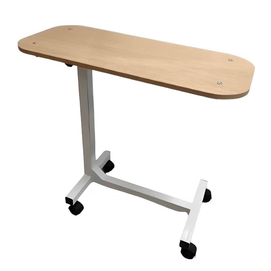 Mesa puente MP-02 de Home Care Technology, vista superior mostrando superficie y estructura metálica robusta. Imagen principal del producto