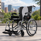 Silla de ruedas Karma Ergo Lite 2 en una plaza urbana