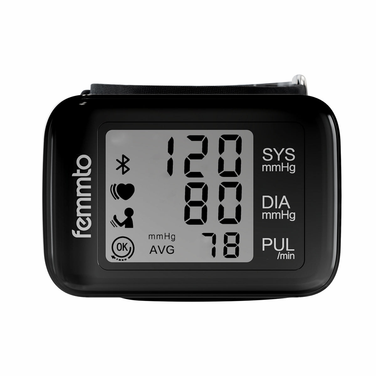 Monitor de presión de muñeca FEMMTO Pulse W Connect, diagnóstico, con pantalla y brazalete, para medición de presión arterial. Imagen principal del producto